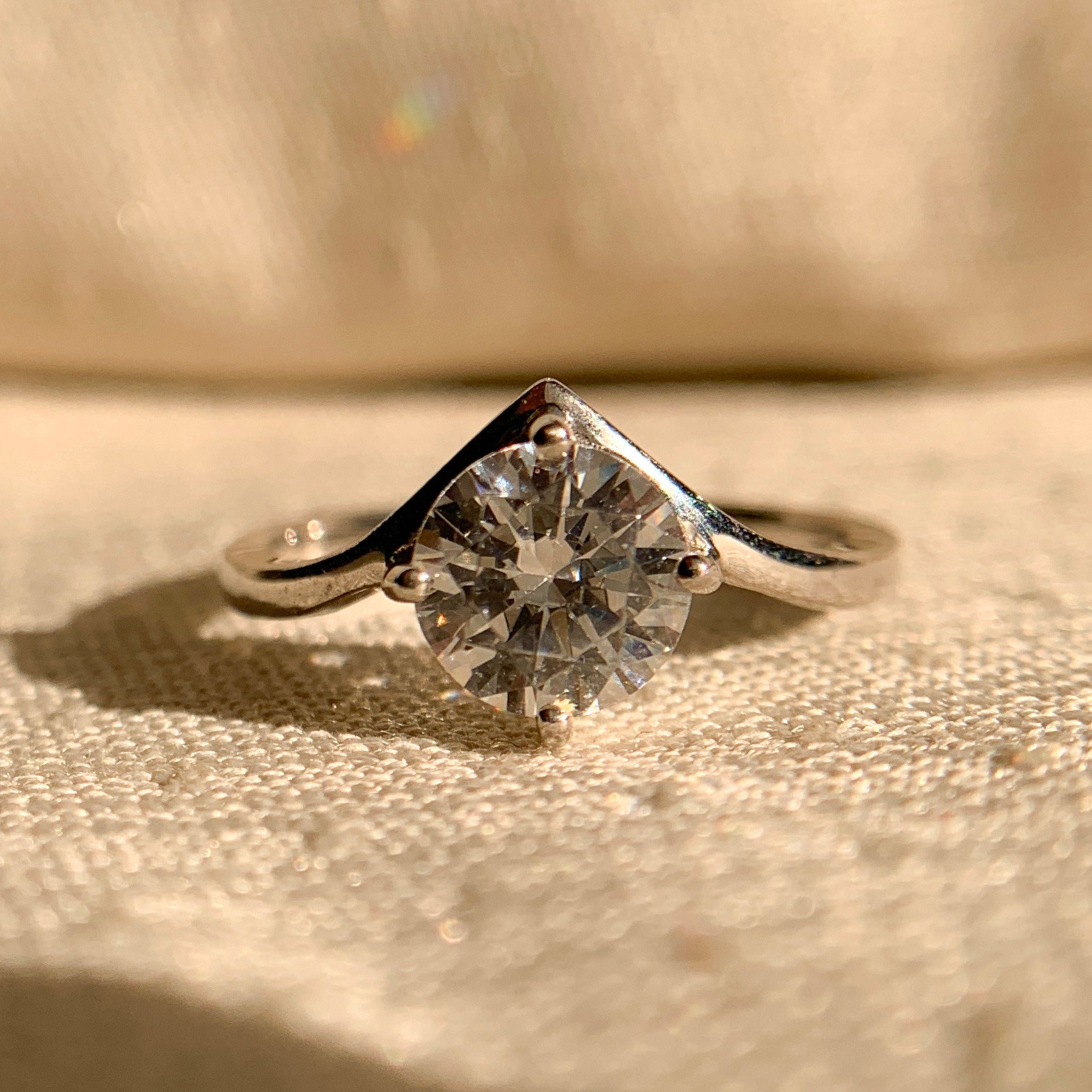 1 carat round solitaire engagement ring in polished white gold setting